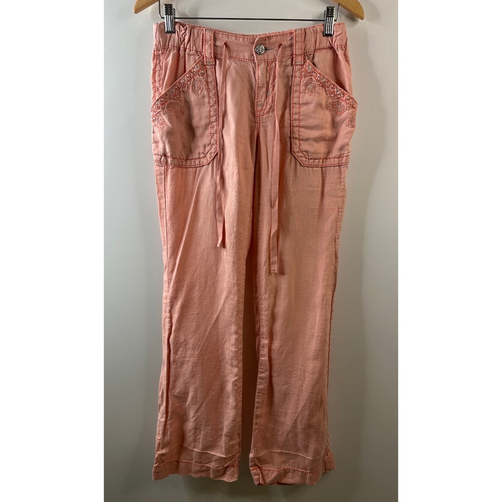 Miss Me Cargo 100% Linen Wide Leg Trouser Pants Coral Pink Small Lagonlook Beach - Picture 2 of 16